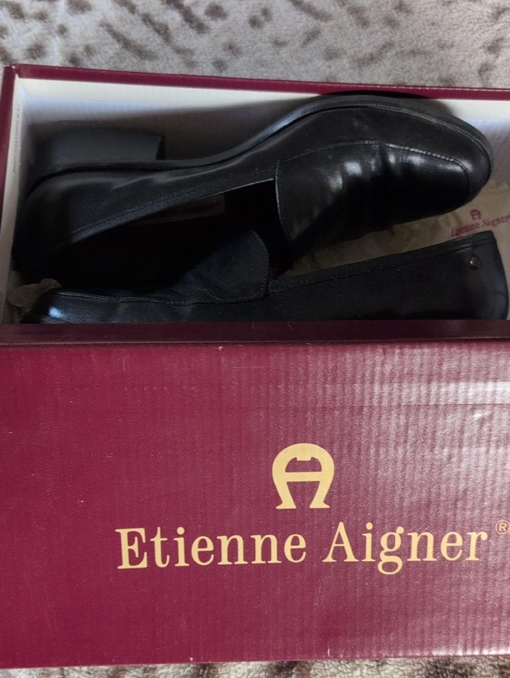 Etienne Aigner Black Leather Slip-On Flats